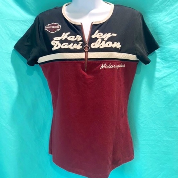 Harley Davidson short sleeve zipper front top - Picture 1 of 9